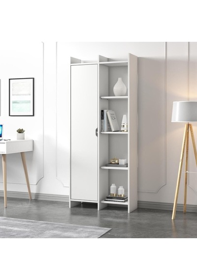 Offer Çok Raflı, Tek Kapaklı Kitaplık Kilim - 180 Cm, Ev-ofis, Kütüphane - Beyaz Beyaz