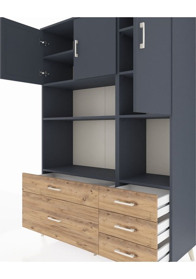 Hyperion Dolap 8 Raflı 5 Çekmeceli 3 Kapaklı 132x44x195 Antrasit-antrasit/çam Antrasıt/atlas Çam Hyperion Dolap 8 Raflı 5 Çekmeceli 3 Kapaklı 132x44x195 Antrasit-antrasit/çam Antrasıt/atlas Çam