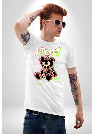 Bugün Değil Unisex Unisex Beyaz Organik Baskılı T-shirt Penye Yüksek Kalite Beyaz