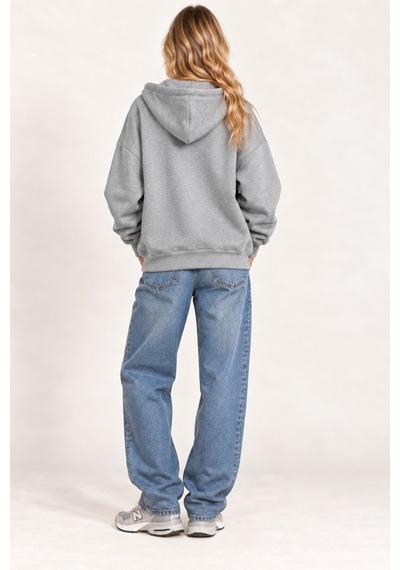 Cool Tarz Unisex Oversize Fermuarlı Kapüşonlu Sweatshirt 3 İplik Şardonlu Gri Gri