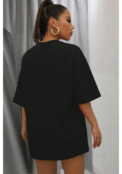 Unisex Talk İs Cheap Baskılı Oversize Tshirt Siyah