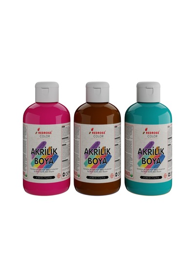 Red Rose Fuşya-turkuaz-kahverengi Akrilik Boya 3'lü Set 3 x 250 G