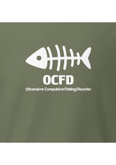 Wildstyle Ocfd Fishing Disorder Balıkçılık Esprili Kılçık Baskılı Unisex Bisiklet Yaka Pamuklu Tişört Haki