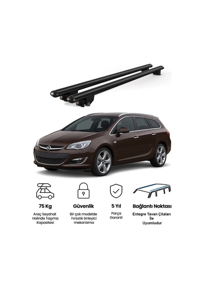 Kanca Opel Astra H Estate 2007-2010 Uyumlu Siyah Kilitli Ara Atkı 110cm Port Bagaj Tavan Barı