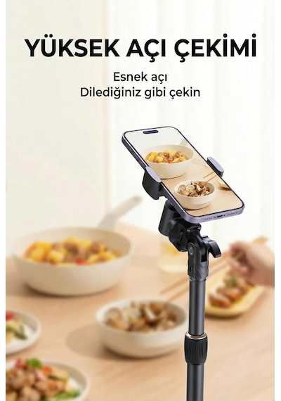 Tr Bluetooth Kumandalı Alüminyum Tripod Işık Standı 180 Cm Telefon Tutucu Stand Yüksek Açı Çekim Canlı Yayın