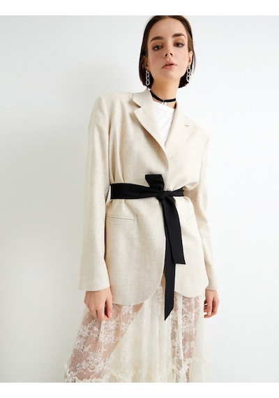 Koton Blazer Ceket Fleto Cepli Kırık Beyaz 4sak50141uw Ekru