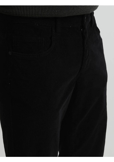 Kip Erkek Slim Fit Korduroy Pantolon - Minimalist Günlük Stil Siyah
