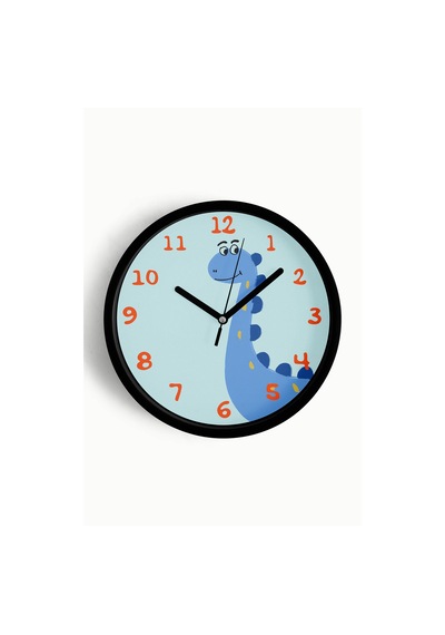 Sevimli Dinozor Çizimli Çocuk Odası Duvar Saati - 25cm - Önü Camlı Siyah Kasa - Sessiz Mekanizma-jh1077 Siyah