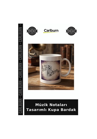 Müzik Notaları Tasarımlı Kupa Bardak Dekoratif Eşya Kahve Molası Çalışma Masası Çok Renkli