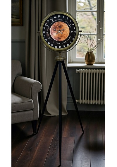 Eskitme 24 Saat Göstergeli Özel Tasarım Tripod Ayaklı Saat Diğer