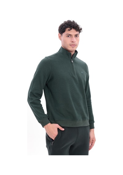 Rowinger Yarım Fermuarlı Dik Yaka Selanik Örme Erkek Sweatshirt Darkgreen