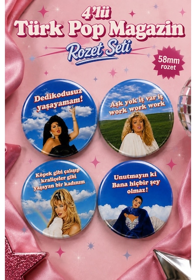 Mashspot Dedikodusuz Yaşayamam 4 Lü Türk Pop Magazin Rozet Seti 58 Mm Komik Sözlü Çanta Rozetleri Çok Renkli