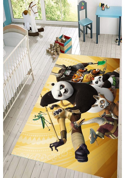 Dijital Baskılı Kung Fu Panda Desen Dekoratif Yıkanabilir Kaymaz Taban Çocuk Halısı Çok Renkli