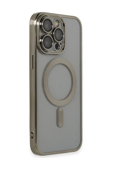 Apple iPhone Uyumlu  14 Pro Max İçin Kılıf Kamera Lens Korumalı M-safe Destekleyen Şeffaf Silikon Kross Kapak Titan Gri