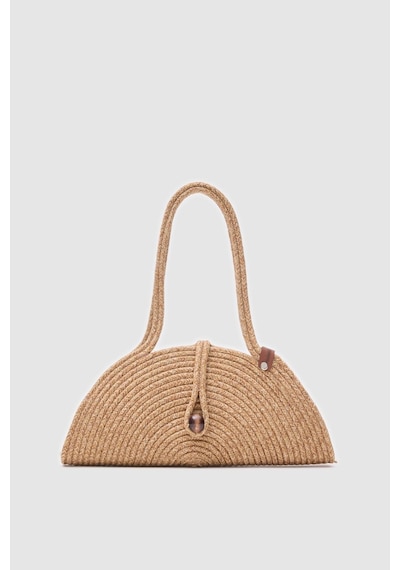 Shule Bags Paper Düğmeli Handmade Hasır Omuz Çantası Vizon Vizon
