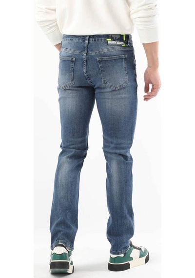 Erkek Dizi Yırtık Boyalı Jean Pantolon Mavi 001