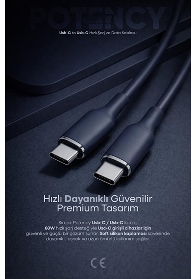 60w Potency Type-c To Type-c Isıya Dayanıklı Hızlı Şarj Ve Data Kablosu 1.2m Siyah Belirtilmemiş