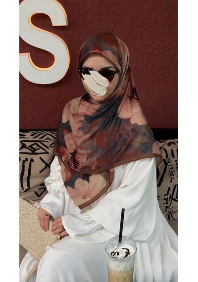 Qalortex Scarf Pamuklu Soft Meva Desen Eşarp-çikolata Çikolata