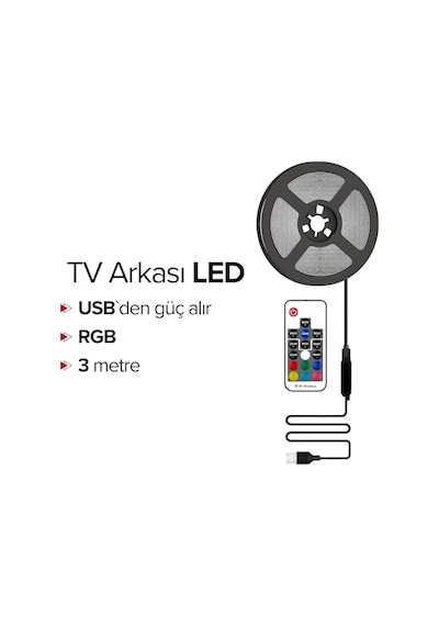Tv Arkası Animasyonlu Rgb Şerit Led Seti Kumandalı 3 Metre - Cata - 5v Usb Girişli Enerji Sınıfı A++