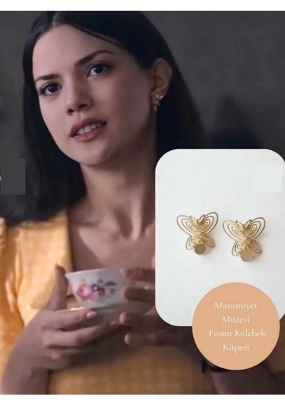 Füsun Kelebek Küpe Masumiyet Müzesi Dizisinden Esinlenilmiş Gold Renk Çelik Küpe Çok Renkli