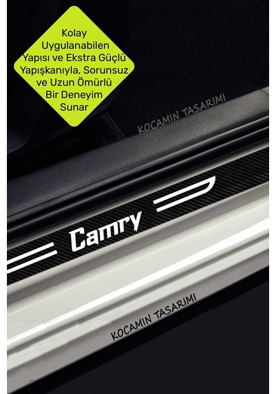 Dekoratif Karbon Kapı Eşiği Mitsubishi Camry Yazılı Siyah Beyaz 4 Parça 2 Ön 2 Arka Kaplama Mitsubishi Camry