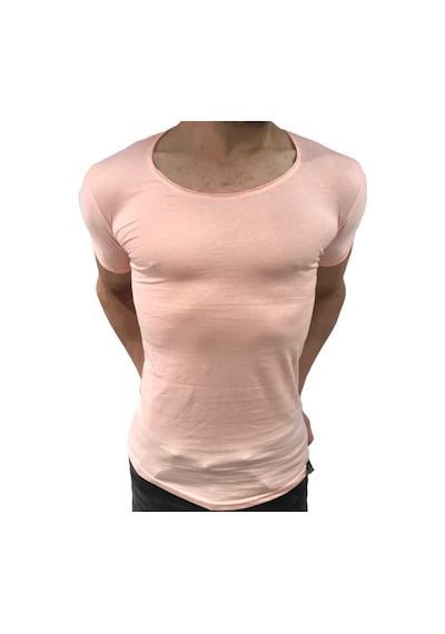 Bybülent Oval Yaka Açık Yaka Erkek Tişört Likralı Slim Fit