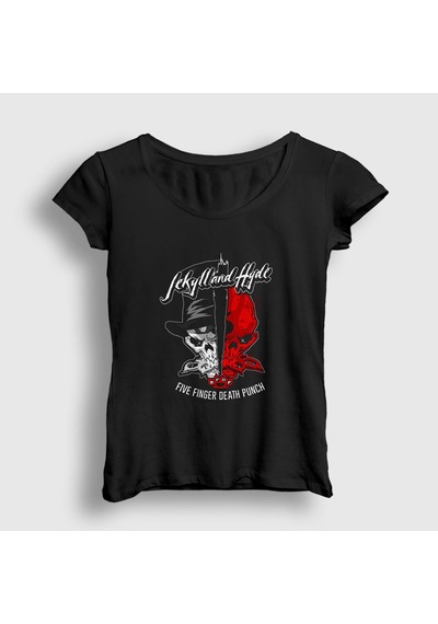 Presmono Kadın Jekyll Hyde Five Finger Death Punch T-shirt Siyah