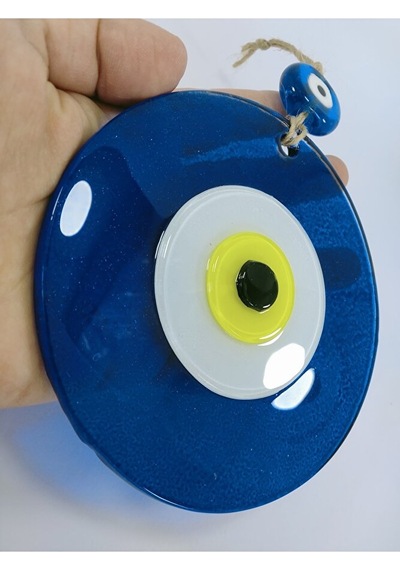 Mavi Büyük Cam Nazar Boncuğu 12 Cm El Yapımı Hediyelik Eşya