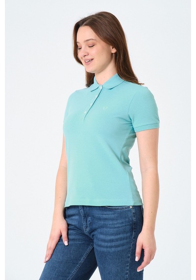 Msw Kadın Kısa Kollu Regular Fit Polo Yaka T-shirt Su Yeşili