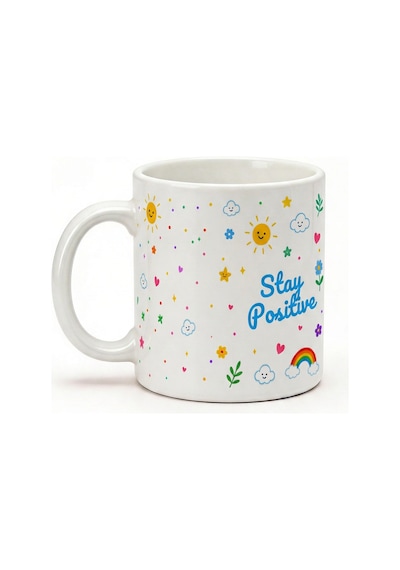 Good Vibe-stay Positive Yazılı Desenli Kupa Bardak - Komik Tasarım Baskılı Seramik Hediye Kupa Bardak Çok Renkli