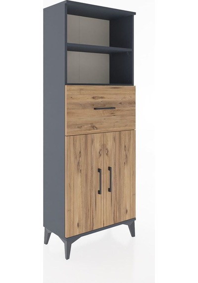 Arges Dolap 3 Raflı Tek Çekmeceli 2 Kapaklı 60x30x163 Antrasit-çam Antrasit