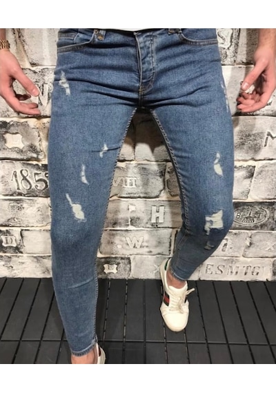 Blue Jeans Likralı Erkek Spor Kot Pantolon Mavi