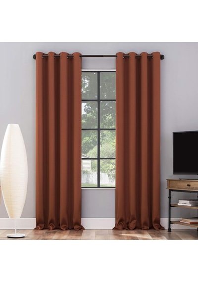 Nordic 2'li Paket Tiyatro Sınıfı Extreme Total Blackout Gromet Perde Panel Çifti, 132 Cm X 160 Cm, Terakota