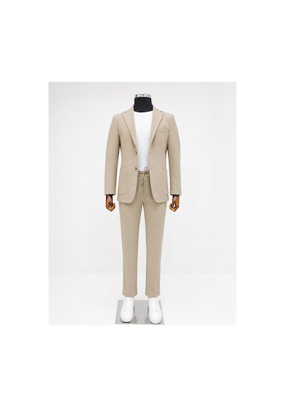Suit Aydın İtalyan Kesim Spor Takım Elbise Spor Jogger Takım Elbise Jakarlı Kumaş Bej