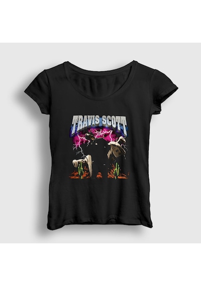 Presmono Kadın Lightning Astroworld Travis Scott T-shirt Siyah