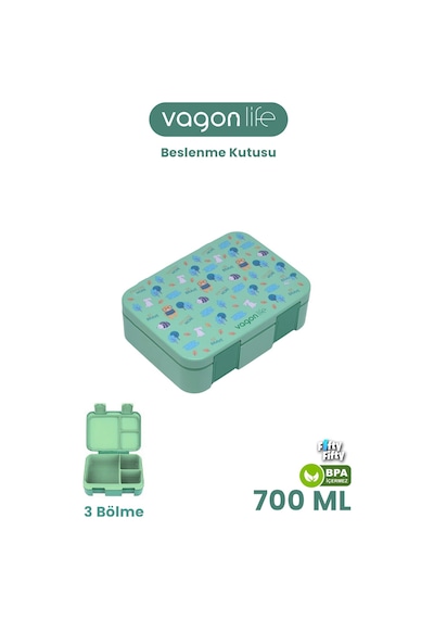 Vagonlife 700 Ml Tek Kat Sızdırmaz,karışmaz Üç Bölmeli Çocuk Beslenme Kutusu -ffb096-700 Yeşil