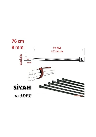 10 Adet Pemsan 76Cm X 9Mm Plastik Cırt Kelepçe Kablo Bağı S