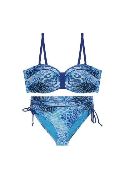 Kaplı Kesim Desenli İpli Yan Detaylı Bikini Takımı Mavi