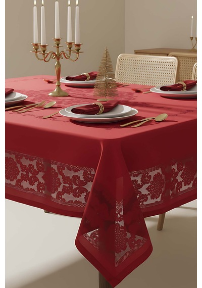 Rivaistanbul Jumbo Jakar Kırmızı Sıvı İtici Leke Tutmaz Masa Örtüsü 160x220 Cm Kırmızı