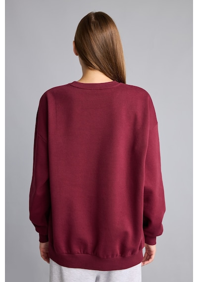 Defacto Oversıze Bisiklet Yaka Basıc Kalın Sweatshirt F9628ax26aubr115 Bordo-br115