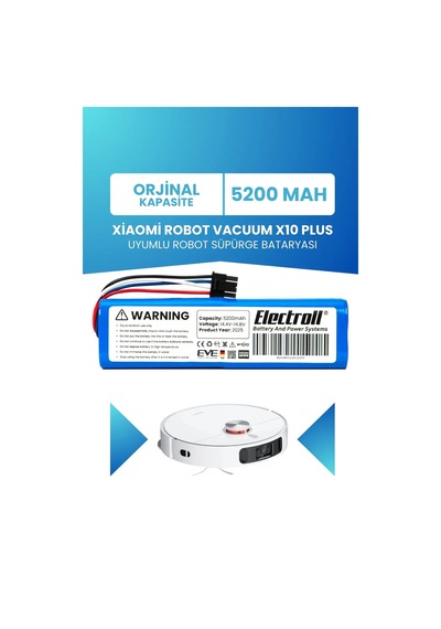 Mi Robot Vacuum X10 Plus Uyumlu Batarya 5200mah Pil Robot Süpürge Bataryası Bhr6363eu