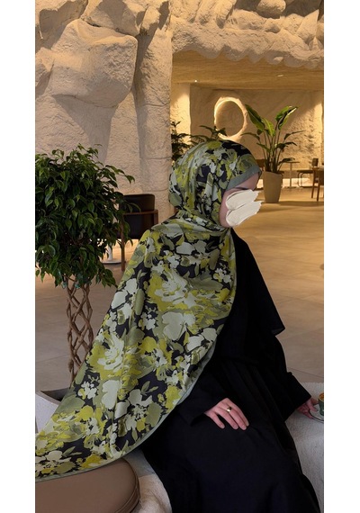 Qalortex Scarf Pamuklu Garden Desen Şal-zeytin Yeşili