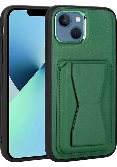 Apple Uyumlu iPhone 13 Kılıf Kartlıklı Standlı ​Pu Deri Memo Kapak