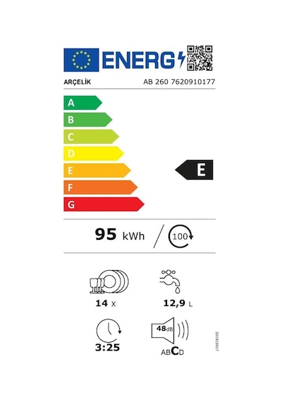 Arçelik AB 260 6 Programlı 14 Kişilik Ankastre Bulaşık Makinesi