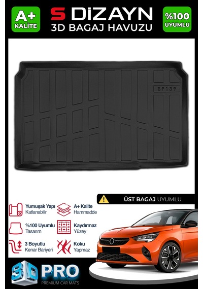 S-dizayn Opel Corsa F 3d Pro Bagaj Havuzu Üst Bagaj 2019 Üzeri A+ Kalite