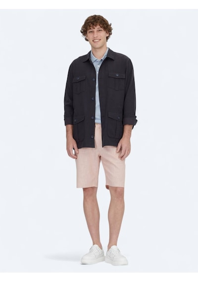 Kip Lacivert Oversize Fit Dokuma Pamuk Karışımlı Overshırt Lacivert