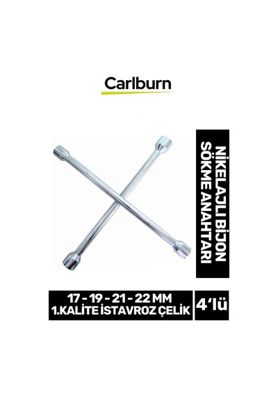 İstavroz Çelik Dört Kol Sabit 17 19 21 22mm 1.kalite 4'lü Nikelajlı Bijon Sökme Anahtarı