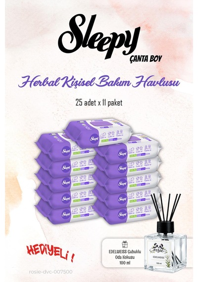 Sleepy Kişisel Bakım Havlusu Herbal 25'li 11 Paket ve Rosıe Koku Tekli