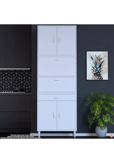 Modilayn Ece Kapaklı Çekmeceli Çok Amaçlı Kiler Dolabı - Mutfak Ve Kahve Köşesi 80 Cm Beyaz Modilayn Ece Kapaklı Çekmeceli Çok Amaçlı Kiler Dolabı - Mutfak Ve Kahve Köşesi 80 Cm Beyaz