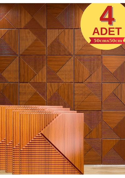 1m² 50cmx50cm 4 Adet Kahverengi 3d Abs Pvc Çizgili Desenli Dayanıklı Duvar Paneli Silinebilir